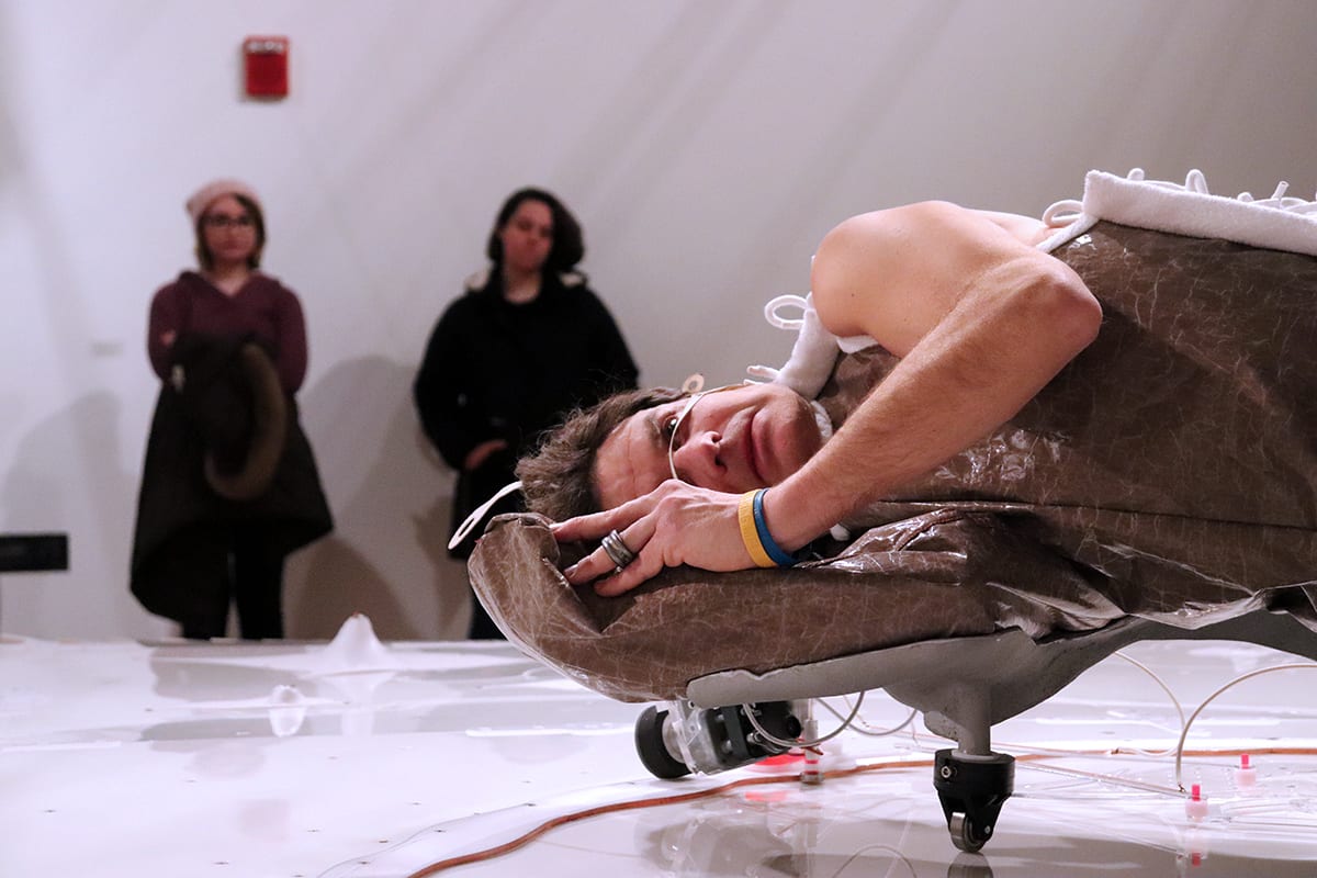 John Umphlett operates his rotating artwork.