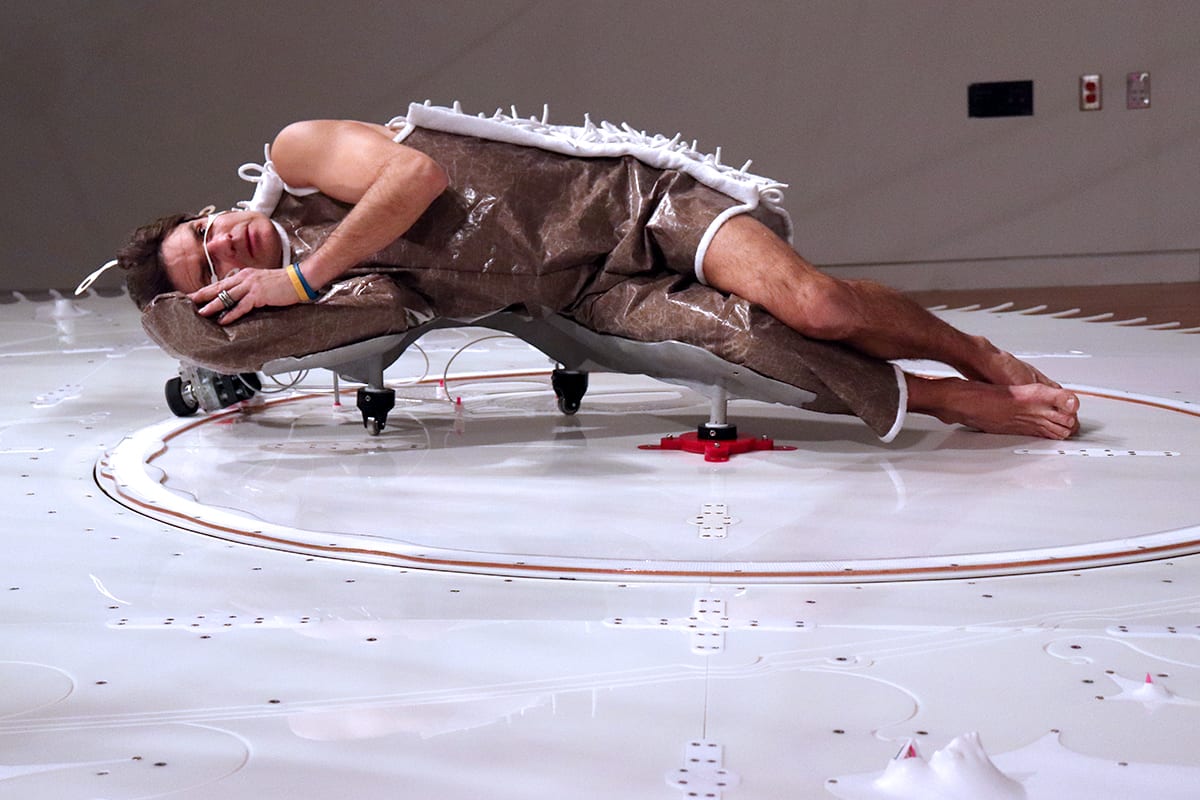 John Umphlett operates his rotating artwork.